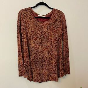 Peruvian Connection Long Sleeve Floral Pima Cotton Modal Blouse Women Size XS-S